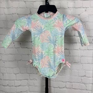Ruffle Butts Pastel Palms One Piece Long Sleeve Swimsuit Size 18-24 Months